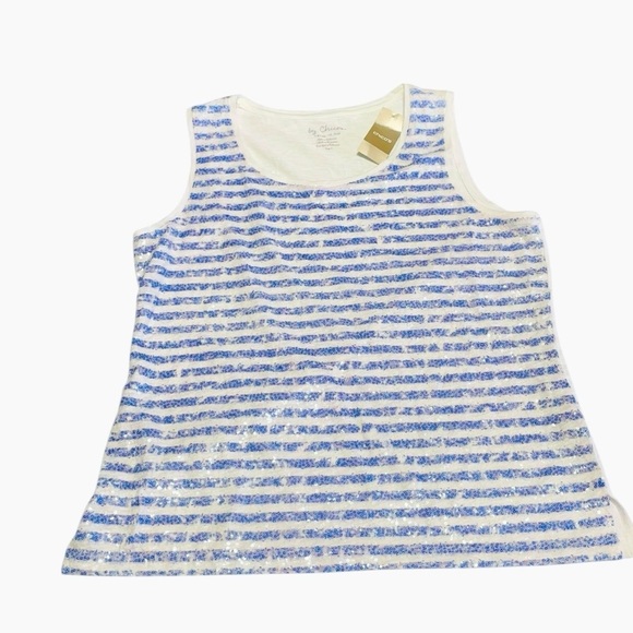 Chicos by Chicos Sequin Tank Striped Blue and White (Size 2) - Picture 6 of 11